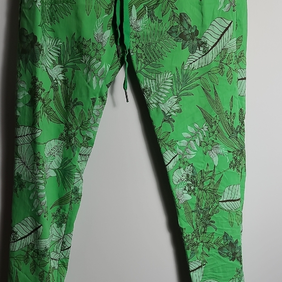 Venti6 Crinkle Green Tropical Print Jogger Drawstring Waist Pants Size Small - Picture 6 of 16
